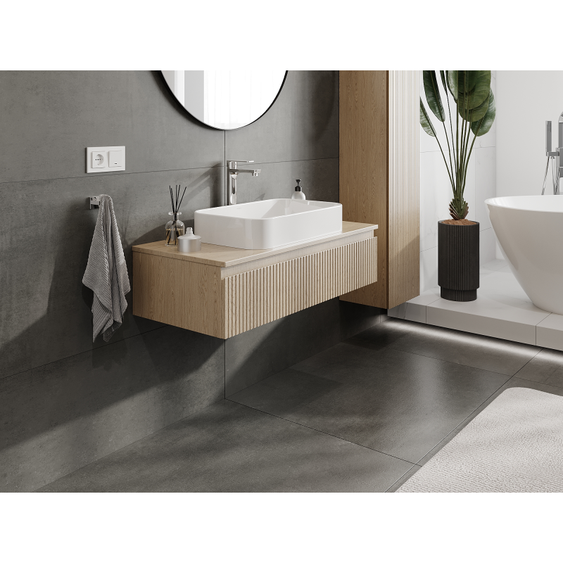 Mexen Rivel armoire de salle de bain sous lavabo 100 cm, 1 tiroir, rainuré, chêne - 91A20-10023-1-BF81