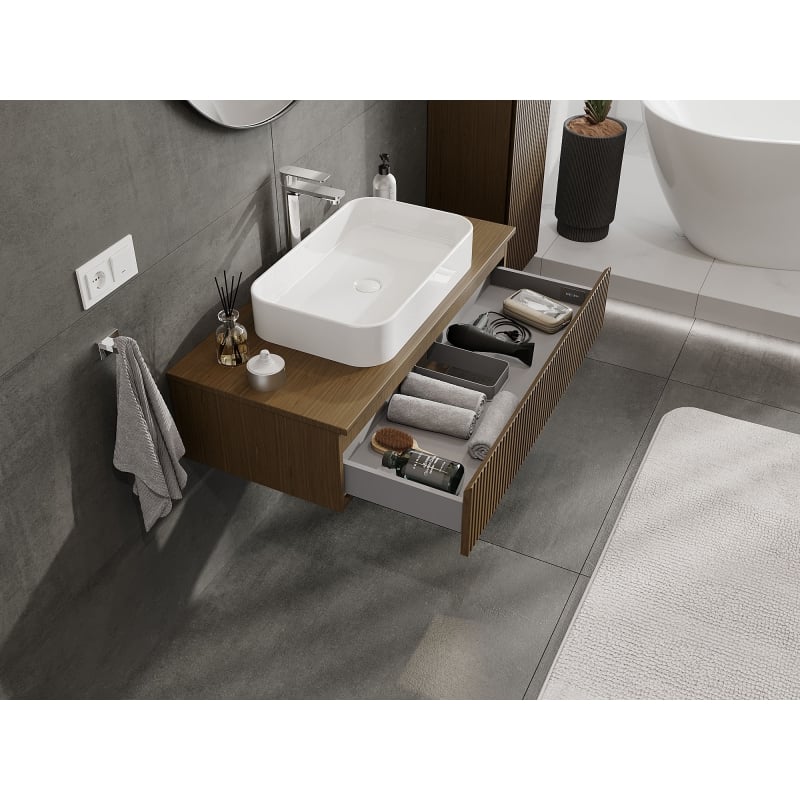 Mexen Rivel meuble de salle de bain sous lavabo 100 cm, 1 tiroir, rainuré, noyer - 91A20-10023-1-BF86