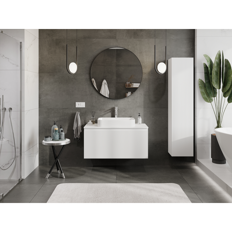 Mexen Rivel meuble de salle de bain sous lavabo 100 cm, 1 tiroir, rainuré, blanc mat - 91A20-10047-1-BF01
