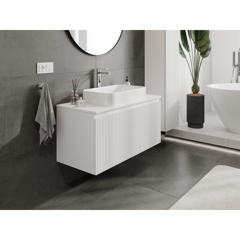 Mexen Rivel meuble de salle de bain sous lavabo 100 cm, 1 tiroir, rainuré, blanc mat - 91A20-10047-1-BF01
