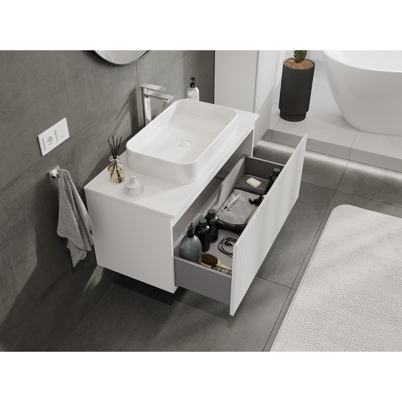 Mexen Rivel meuble de salle de bain sous lavabo 100 cm, 1 tiroir, rainuré, blanc mat - 91A20-10047-1-BF01
