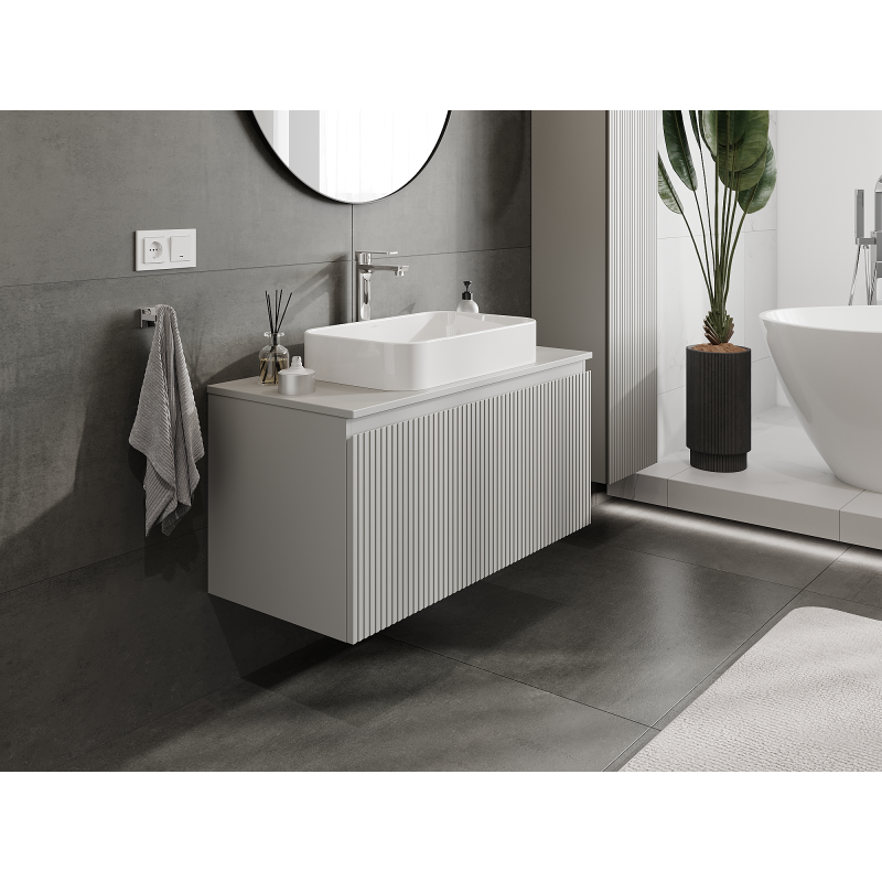 Mexen Rivel meuble de salle de bain sous-lavabo 100 cm, 1 tiroir, rainuré, gris mat - 91A20-10047-1-BF62