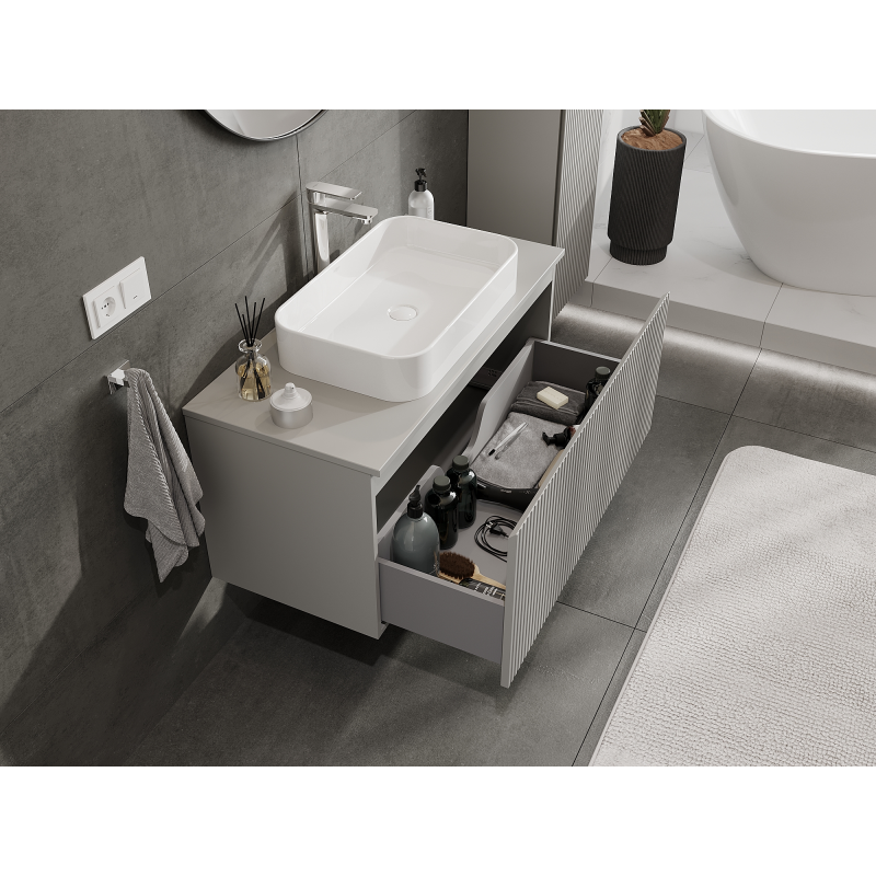 Mexen Rivel meuble de salle de bain sous-lavabo 100 cm, 1 tiroir, rainuré, gris mat - 91A20-10047-1-BF62