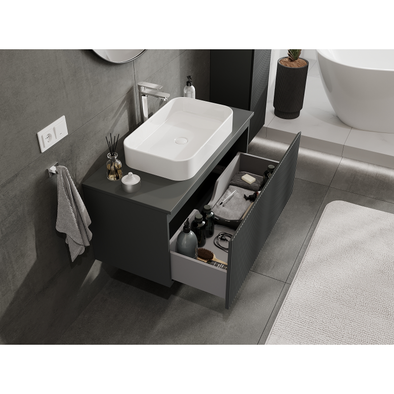 Mexen Rivel meuble de salle de bains sous vasque 100 cm, 1 tiroir, rainuré, graphite mat - 91A20-10047-1-BF66