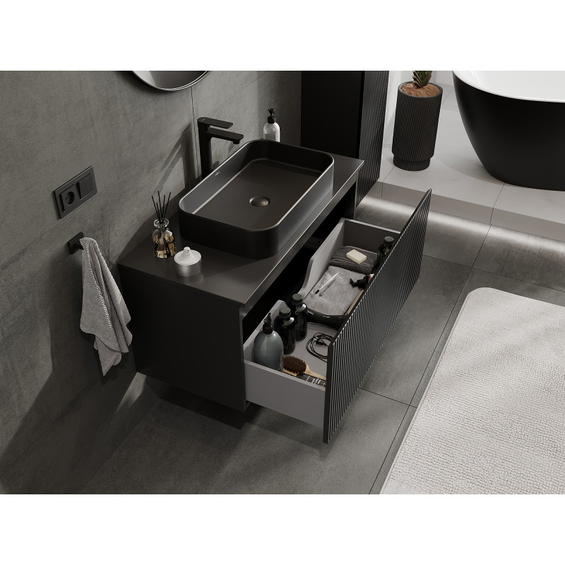 Mexen Rivel meuble de salle de bain sous lavabo 100 cm, 1 tiroir, rainuré, noir mat - 91A20-10047-1-BF71