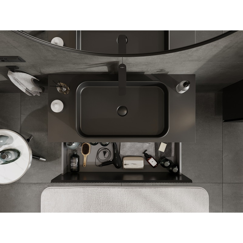 Mexen Rivel meuble de salle de bain sous lavabo 100 cm, 1 tiroir, rainuré, noir mat - 91A20-10047-1-BF71