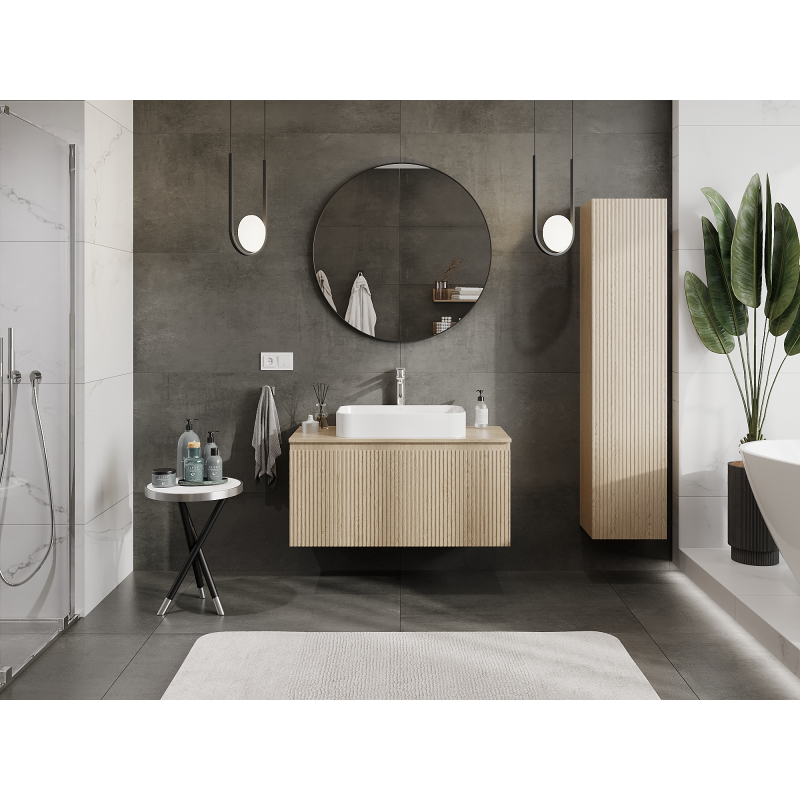 Mexen Rivel meuble de salle de bains sous lavabo 100 cm, 1 tiroir, rainuré, chêne - 91A20-10047-1-BF81