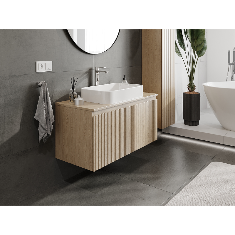 Mexen Rivel meuble de salle de bains sous lavabo 100 cm, 1 tiroir, rainuré, chêne - 91A20-10047-1-BF81