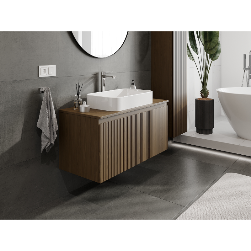 Mexen Rivel meuble de salle de bain sous lavabo 100 cm, 1 tiroir, rainuré, noyer - 91A20-10047-1-BF86