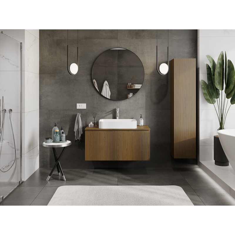 Mexen Rivel meuble de salle de bain sous lavabo 100 cm, 1 tiroir, rainuré, noyer - 91A20-10047-1-BF86