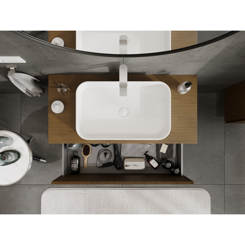 Mexen Rivel meuble de salle de bain sous lavabo 100 cm, 1 tiroir, rainuré, noyer - 91A20-10047-1-BF86