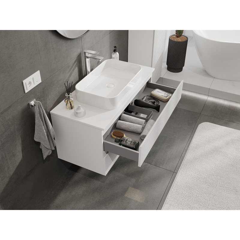 Mexen Rivel meuble de salle de bains sous lavabo 100 cm, 2 tiroirs, rainuré, blanc mat - 91A20-10047-2-BFF01