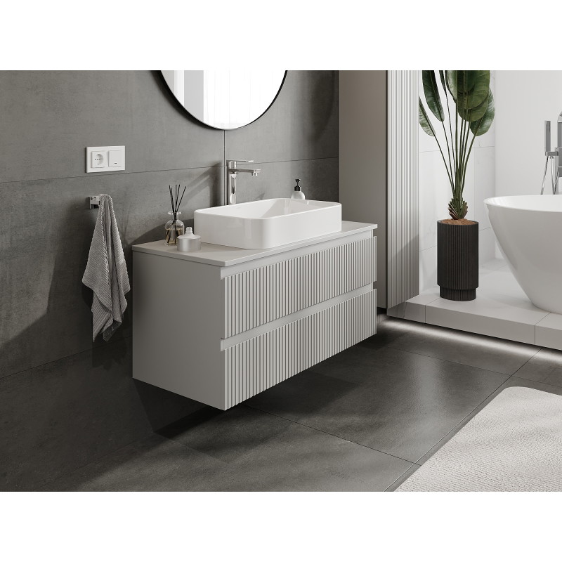 Mexen Rivel armoire de salle de bain sous lavabo 100 cm, 2 tiroirs, rainurée, gris mat - 91A20-10047-2-BFF62