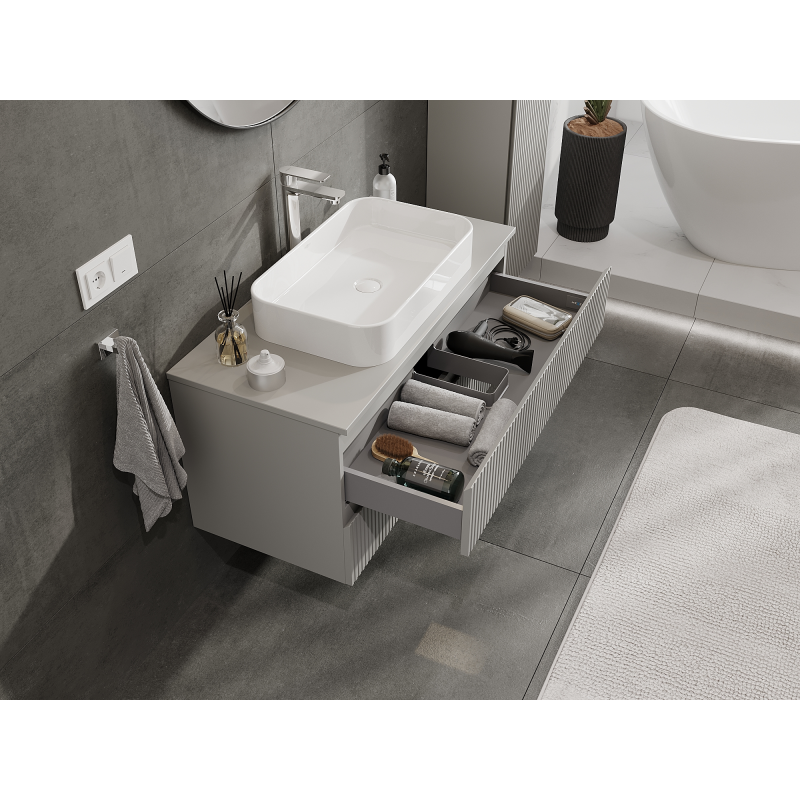 Mexen Rivel armoire de salle de bain sous lavabo 100 cm, 2 tiroirs, rainurée, gris mat - 91A20-10047-2-BFF62