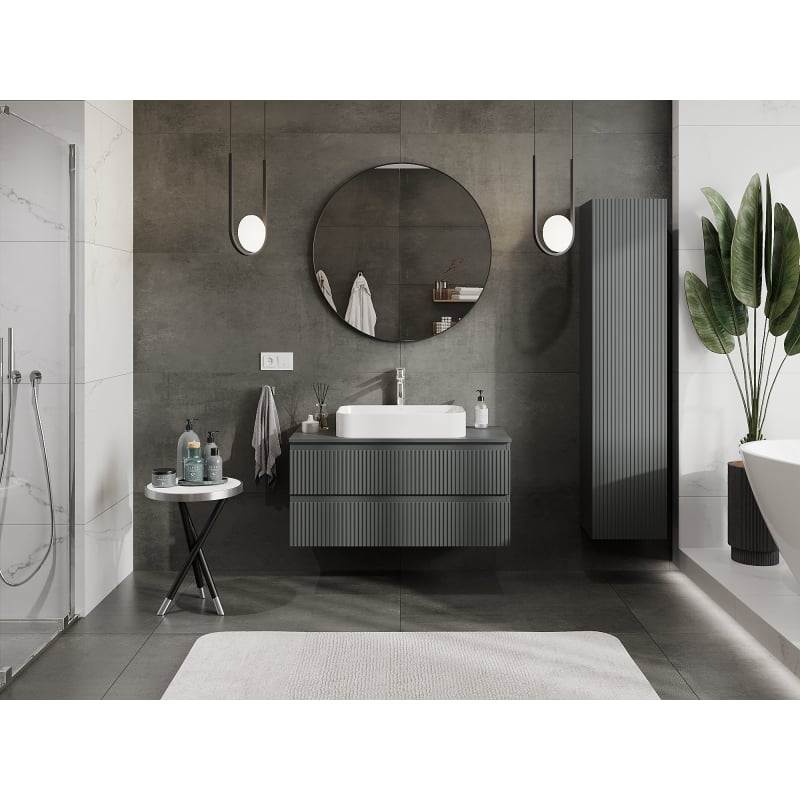 Mexen Rivel armoire de salle de bain sous lavabo 100 cm, 2 tiroirs, rainurée, graphite mat - 91A20-10047-2-BFF66
