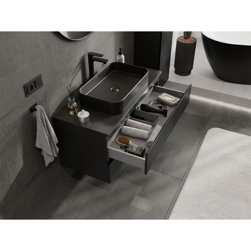 Mexen Rivel meuble de salle de bain sous vasque 100 cm, 2 tiroirs, rainuré, noir mat - 91A20-10047-2-BFF71