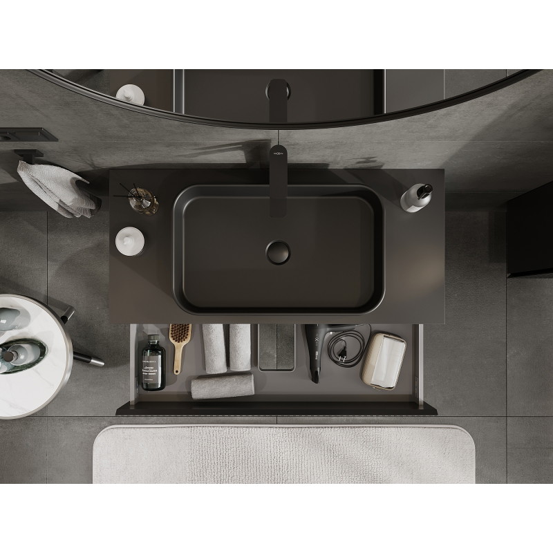 Mexen Rivel meuble de salle de bain sous vasque 100 cm, 2 tiroirs, rainuré, noir mat - 91A20-10047-2-BFF71