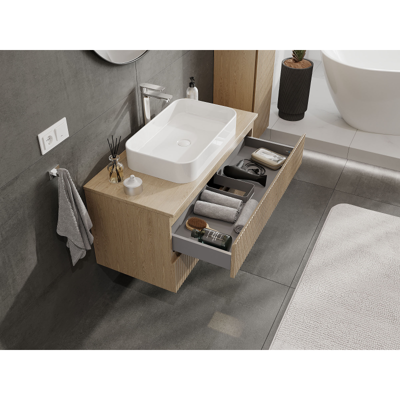 Mexen Rivel armoire de salle de bains sous vasque 100 cm, 2 tiroirs, rainurée, chêne - 91A20-10047-2-BFF81