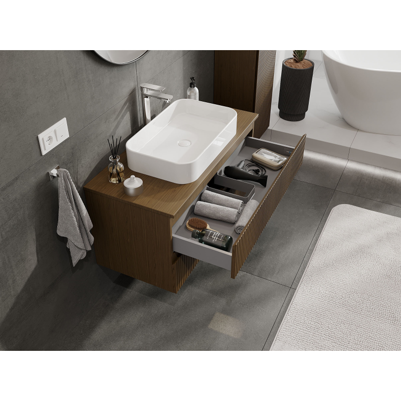 Mexen Rivel meuble de salle de bain sous lavabo 100 cm, 2 tiroirs, rainuré, noyer - 91A20-10047-2-BFF86