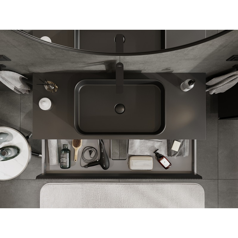 Mexen Rivel meuble de salle de bain sous lavabo 120 cm, 1 tiroir, rainuré, noir mat - 91A20-12023-1-BF71