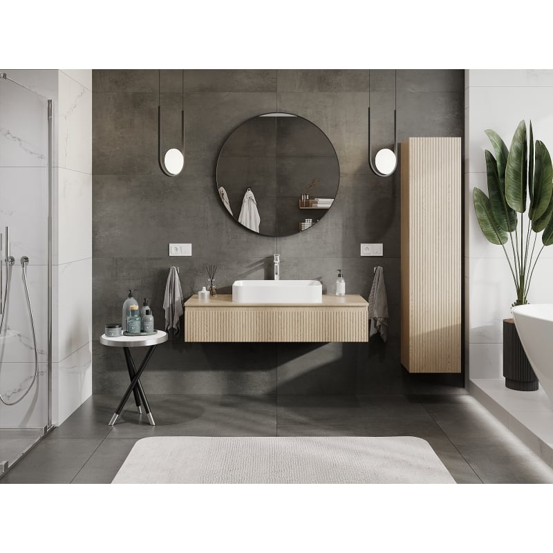 Mexen Rivel meuble de salle de bain sous-vasque 120 cm, 1 tiroir, rainuré, chêne - 91A20-12023-1-BF81