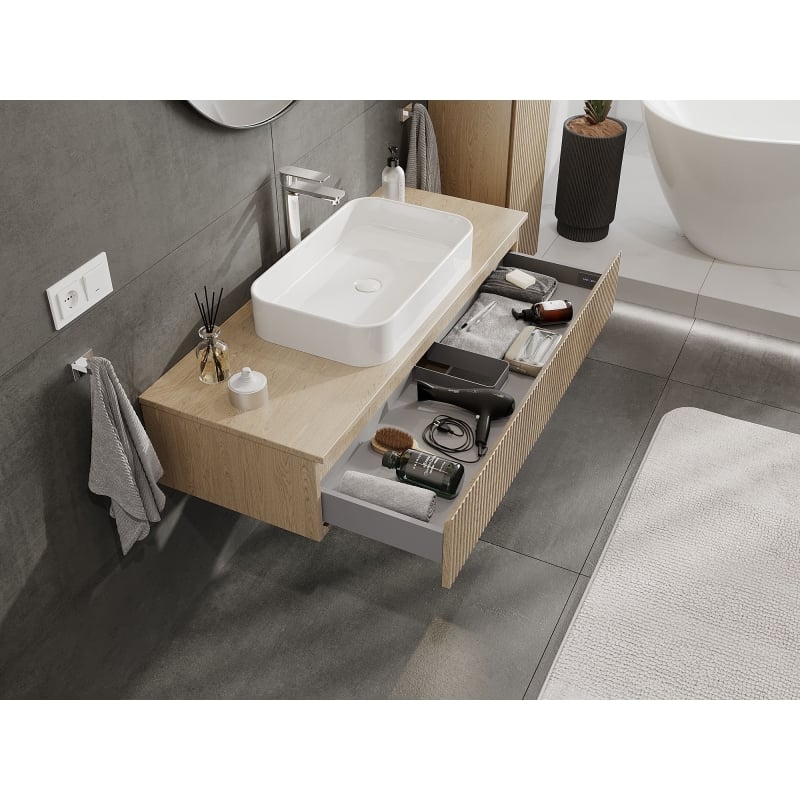 Mexen Rivel meuble de salle de bain sous-vasque 120 cm, 1 tiroir, rainuré, chêne - 91A20-12023-1-BF81