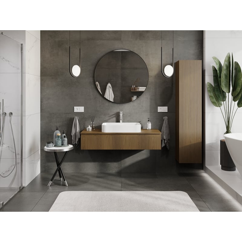 Mexen Rivel armoire de salle de bain sous lavabo 120 cm, 1 tiroir, cannelé, noyer - 91A20-12023-1-BF86