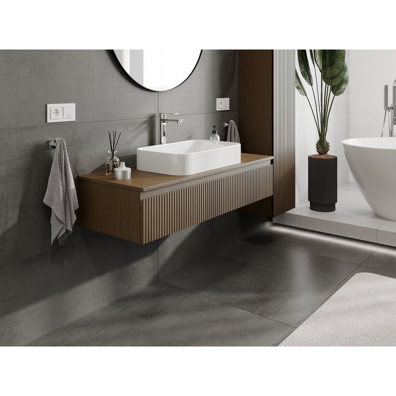 Mexen Rivel armoire de salle de bain sous lavabo 120 cm, 1 tiroir, cannelé, noyer - 91A20-12023-1-BF86