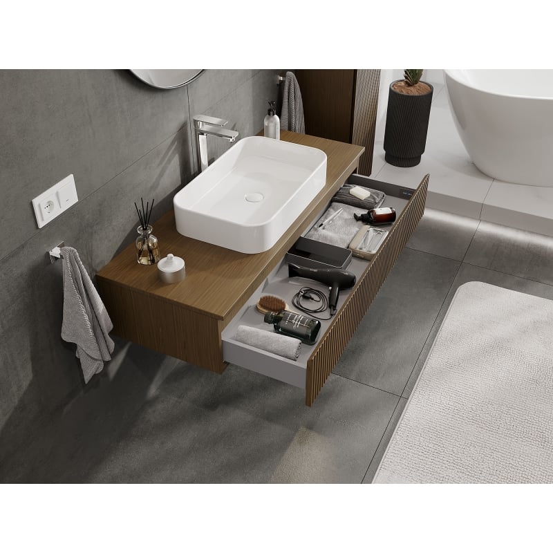 Mexen Rivel armoire de salle de bain sous lavabo 120 cm, 1 tiroir, cannelé, noyer - 91A20-12023-1-BF86