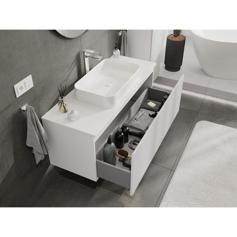 Mexen Rivel meuble de salle de bains sous lavabo 120 cm, 1 tiroir, rainuré, blanc mat - 91A20-12047-1-BF01