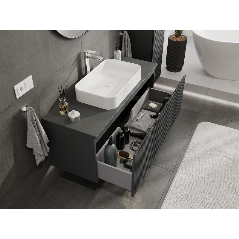 Mexen Rivel meuble de salle de bain sous lavabo 120 cm, 1 tiroir, rainuré, graphite mat - 91A20-12047-1-BF66
