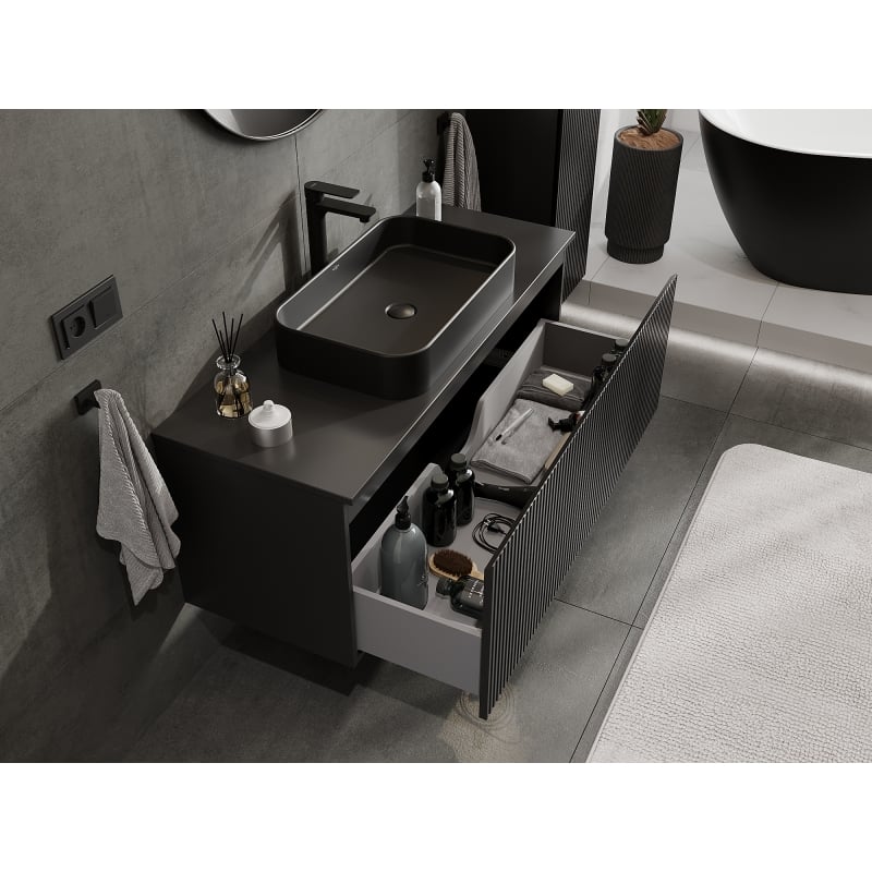 Mexen Rivel meuble sous-vasque de salle de bain 120 cm, 1 tiroir, rainuré, noir mat - 91A20-12047-1-BF71