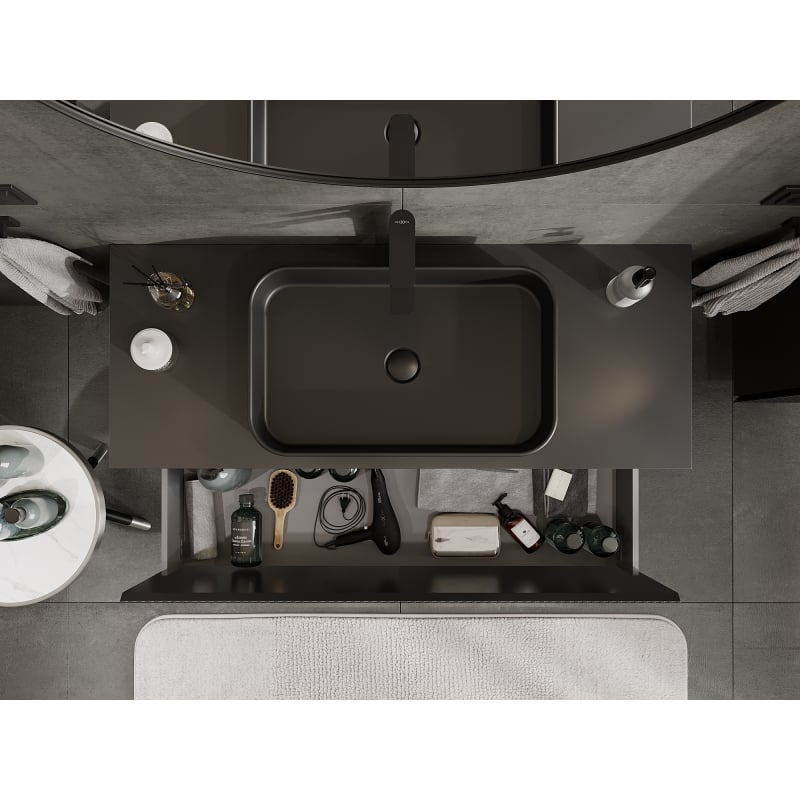 Mexen Rivel meuble sous-vasque de salle de bain 120 cm, 1 tiroir, rainuré, noir mat - 91A20-12047-1-BF71