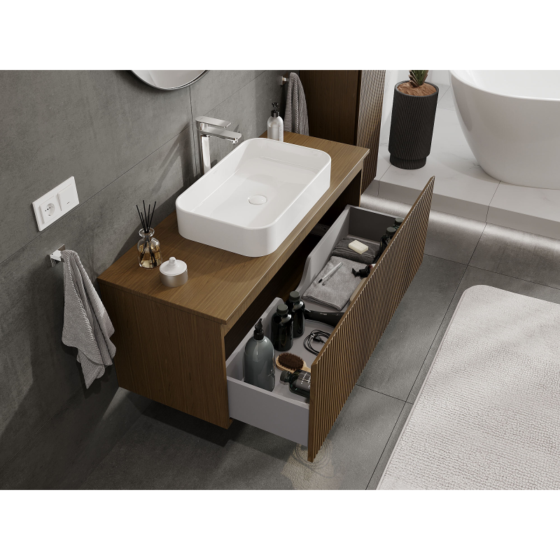 Mexen Rivel meuble de salle de bains sous lavabo 120 cm, 1 tiroir, rainuré, noyer - 91A20-12047-1-BF86