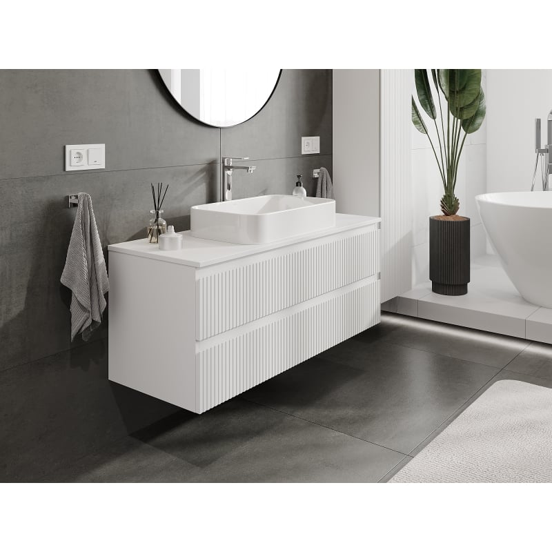 Mexen Rivel meuble de salle de bain sous-vasque 120 cm, 2 tiroirs, rainuré, blanc mat - 91A20-12047-2-BFF01