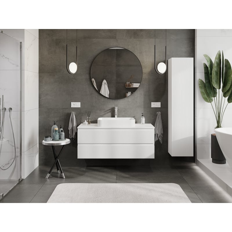 Mexen Rivel meuble de salle de bain sous-vasque 120 cm, 2 tiroirs, rainuré, blanc mat - 91A20-12047-2-BFF01