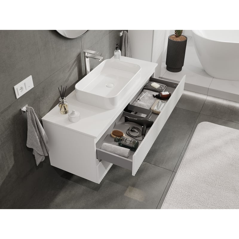 Mexen Rivel meuble de salle de bain sous-vasque 120 cm, 2 tiroirs, rainuré, blanc mat - 91A20-12047-2-BFF01