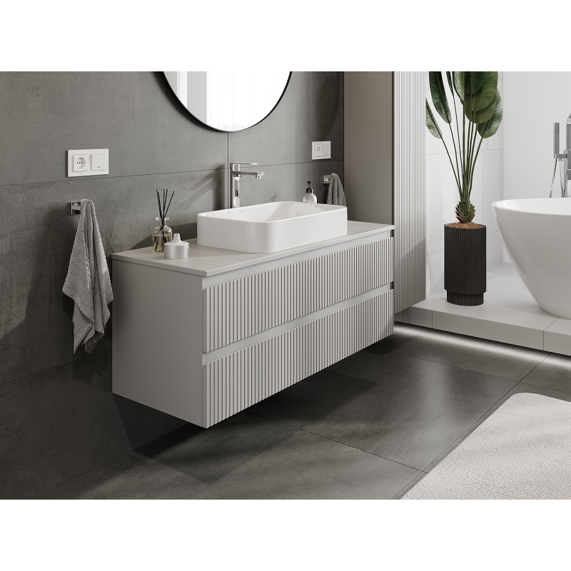 Mexen Rivel meuble de salle de bains sous lavabo 120 cm, 2 tiroirs, rainuré, gris mat - 91A20-12047-2-BFF62