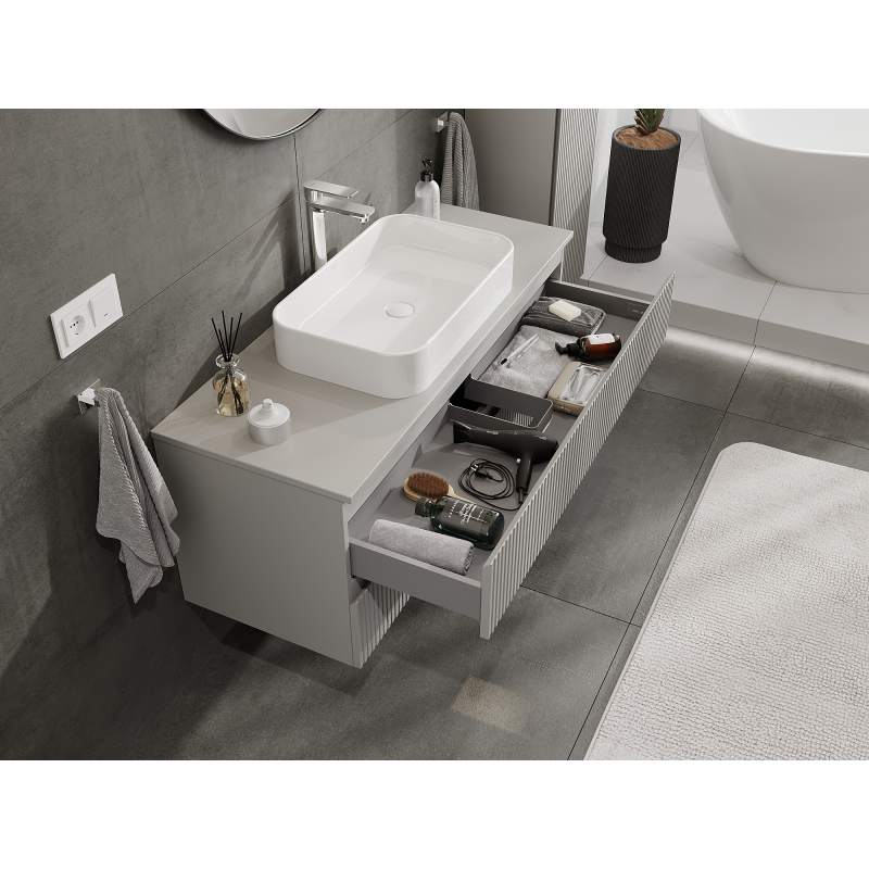 Mexen Rivel meuble de salle de bains sous lavabo 120 cm, 2 tiroirs, rainuré, gris mat - 91A20-12047-2-BFF62