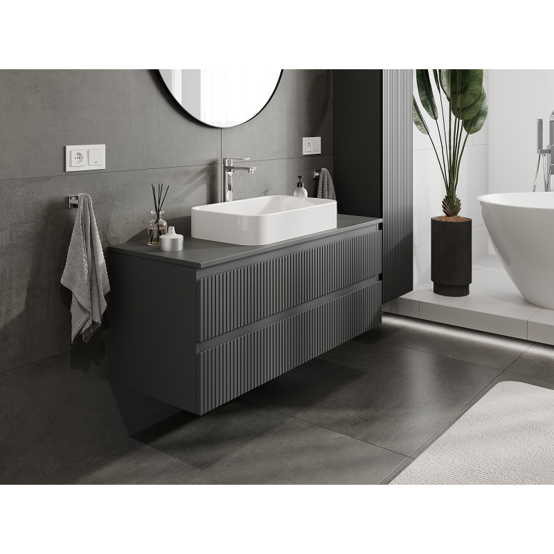 Mexen Rivel meuble de salle de bain sous-vasque 120 cm, 2 tiroirs, rainuré, graphite mat - 91A20-12047-2-BFF66