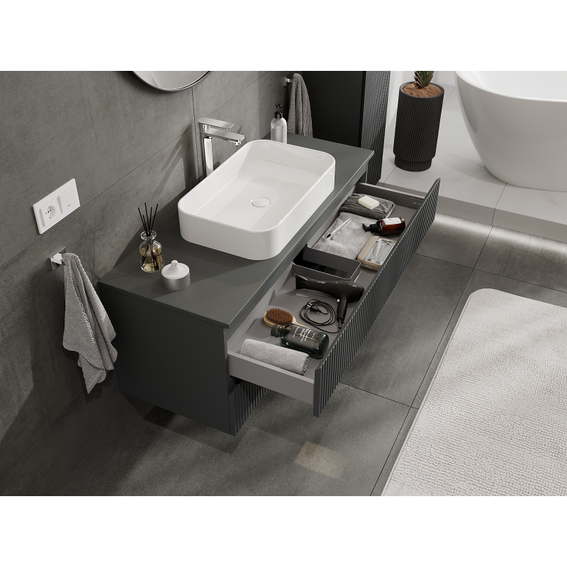 Mexen Rivel meuble de salle de bain sous-vasque 120 cm, 2 tiroirs, rainuré, graphite mat - 91A20-12047-2-BFF66