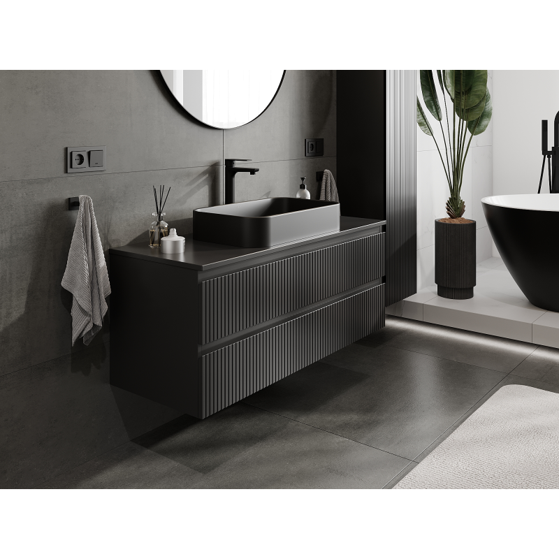Mexen Rivel meuble de salle de bain sous lavabo 120 cm, 2 tiroirs, rainuré, noir mat - 91A20-12047-2-BFF71