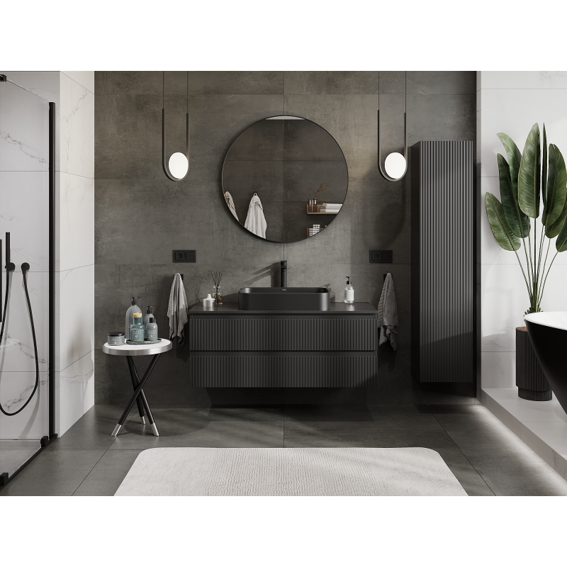 Mexen Rivel meuble de salle de bain sous lavabo 120 cm, 2 tiroirs, rainuré, noir mat - 91A20-12047-2-BFF71