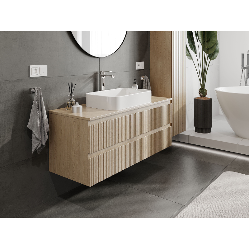 Mexen Rivel meuble de salle de bain sous lavabo 120 cm, 2 tiroirs, rainuré, chêne - 91A20-12047-2-BFF81