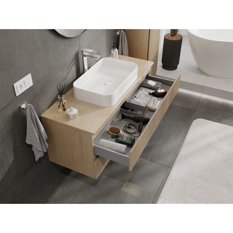 Mexen Rivel meuble de salle de bain sous lavabo 120 cm, 2 tiroirs, rainuré, chêne - 91A20-12047-2-BFF81