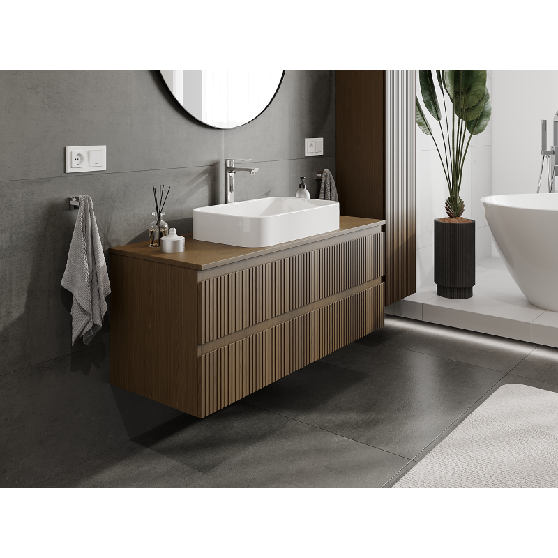 Mexen Rivel meuble de salle de bain sous-lavabo 120 cm, 2 tiroirs, rainuré, noyer - 91A20-12047-2-BFF86