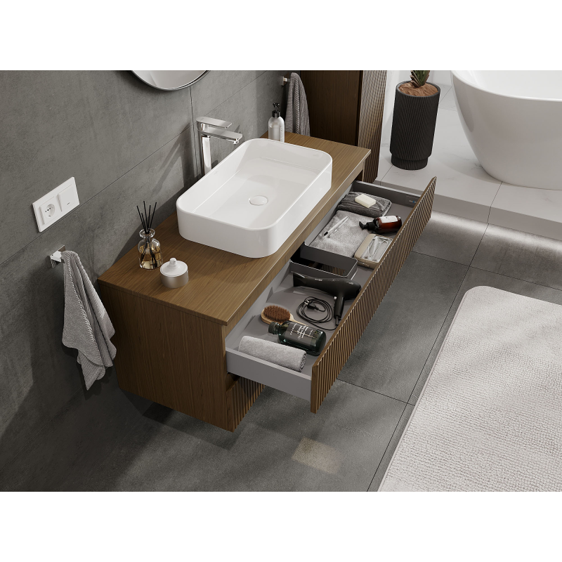 Mexen Rivel meuble de salle de bain sous-lavabo 120 cm, 2 tiroirs, rainuré, noyer - 91A20-12047-2-BFF86