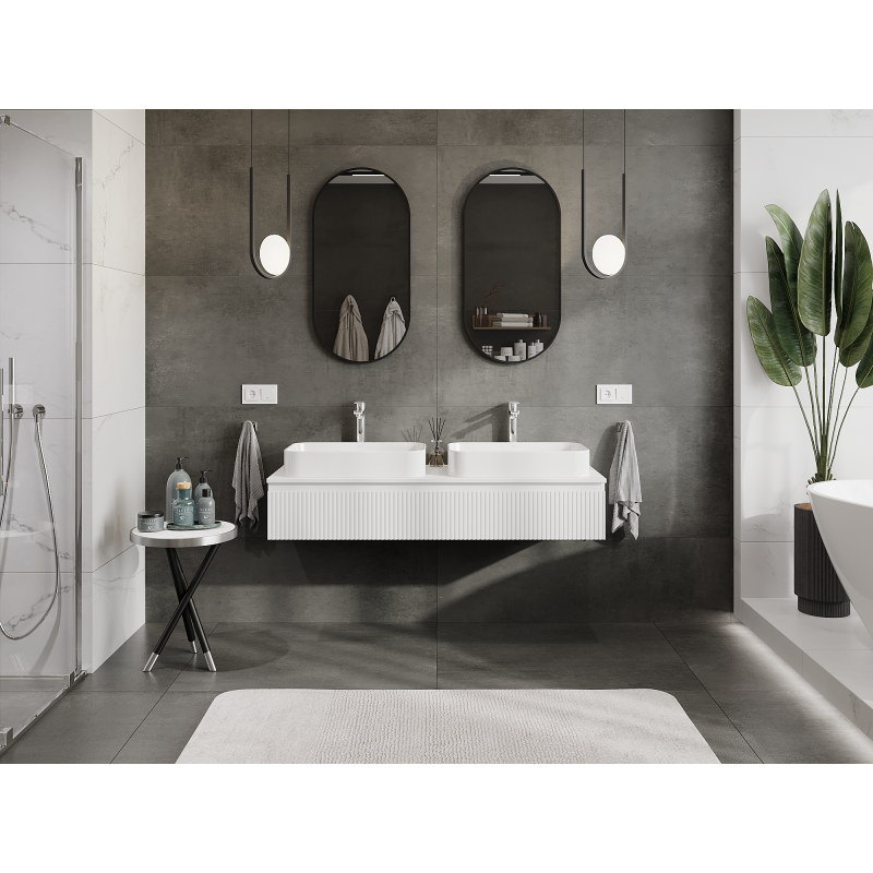 Mexen Rivel meuble de salle de bain sous lavabo 140 cm, 1 tiroir, rainuré, blanc mat - 91A20-14023-1-BF01