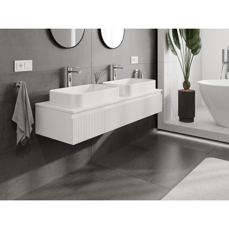 Mexen Rivel meuble de salle de bain sous lavabo 140 cm, 1 tiroir, rainuré, blanc mat - 91A20-14023-1-BF01