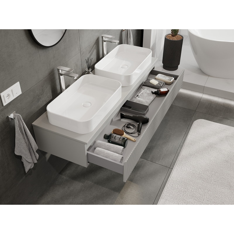 Mexen Rivel armoire de salle de bain sous lavabo 140 cm, 1 tiroir, rainuré, gris mat - 91A20-14023-1-BF62